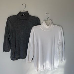 Chico’s Size 2, Lightweight turtleneck sweaters; gray and cream; two for one!